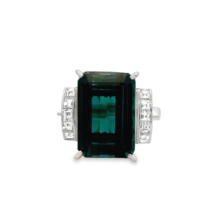 10.87 CT Dark Green Tourmaline & .64 CTW Diamond Platinum Ring