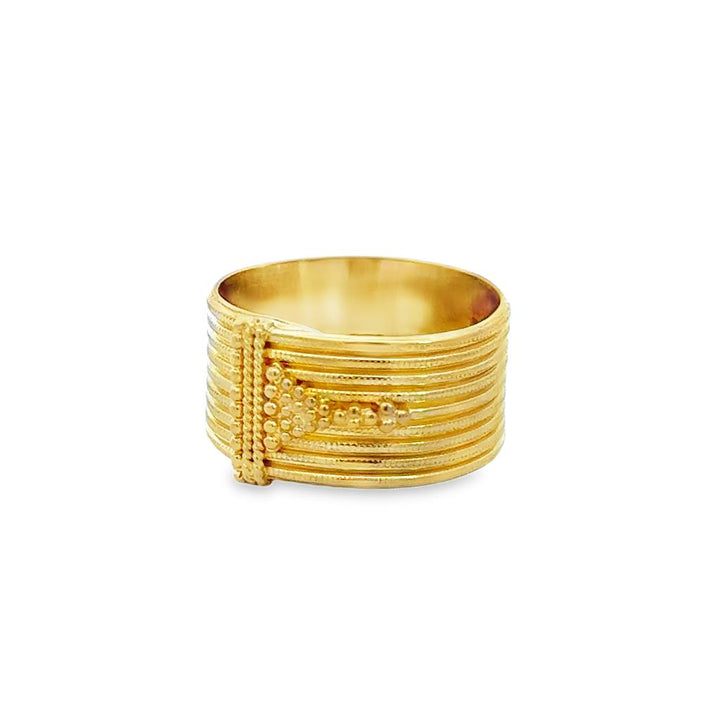 18K & 22K Yellow Gold 9.5mm Ribbed Texture Band Ring