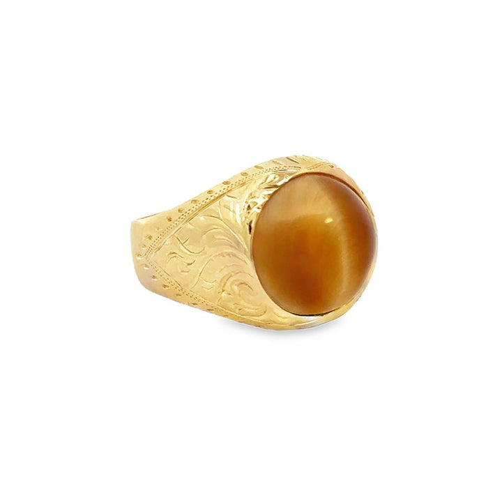 Tiger’s Eye 18K Yellow Gold Engraved Signet Ring