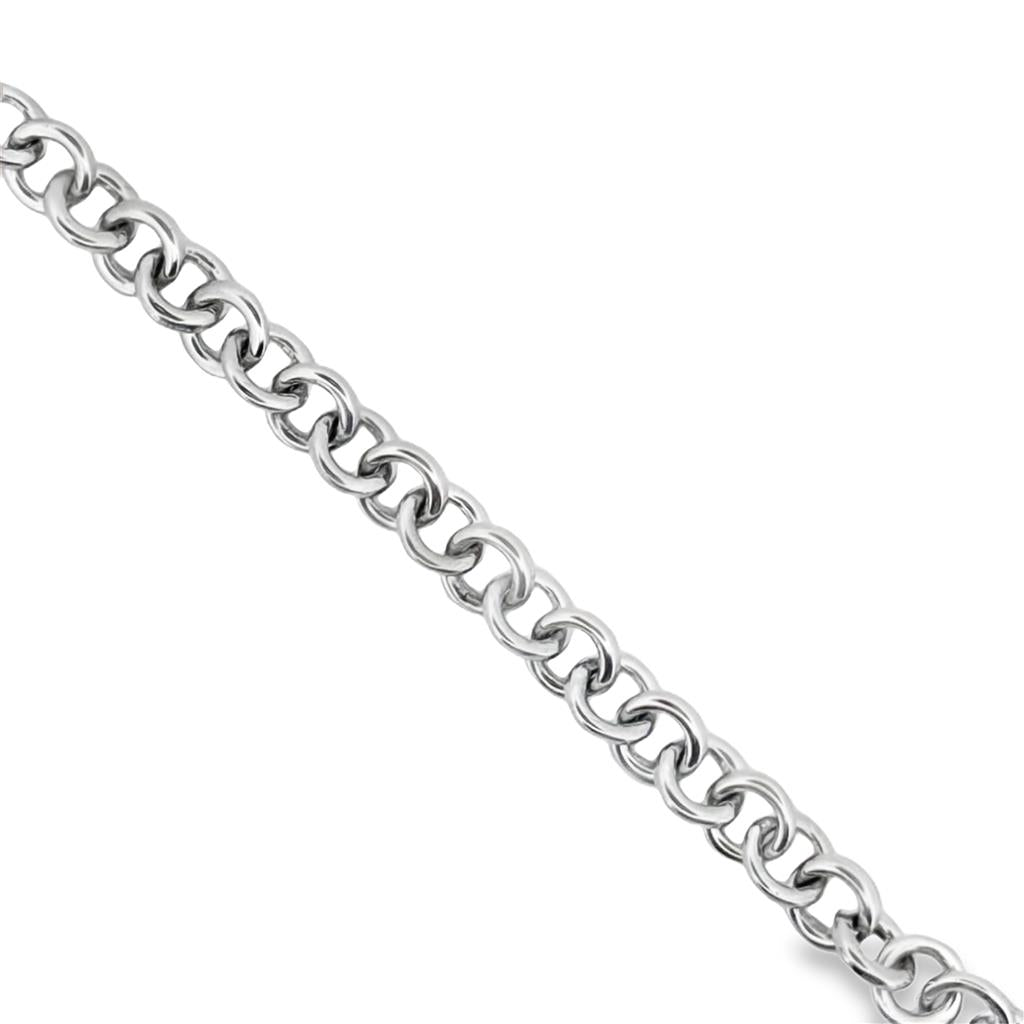 14K White Gold Round Link Charm Bracelet, 7" Long, 6.5mm Wide