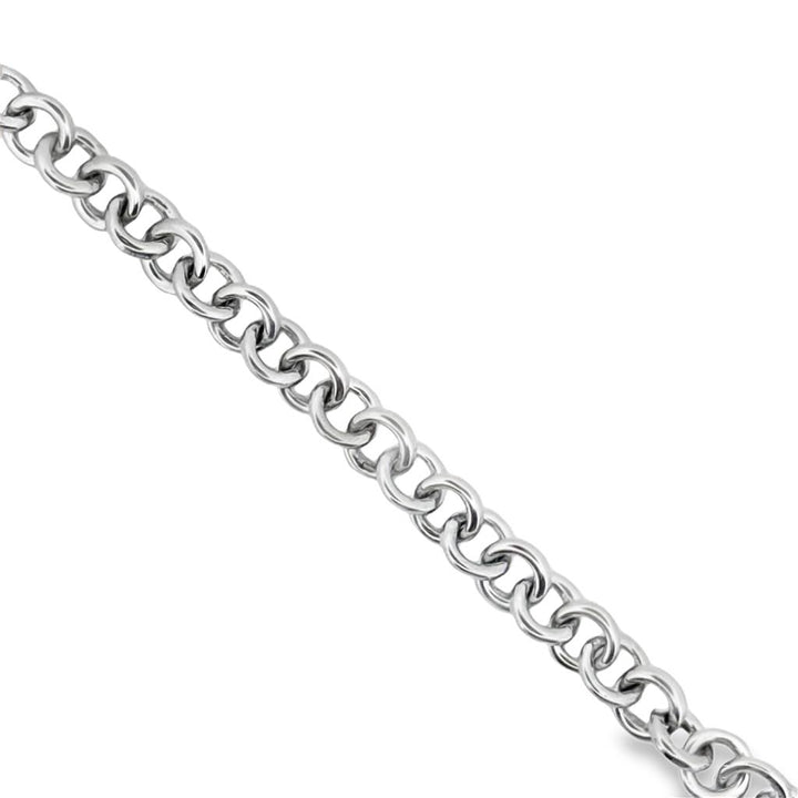 14K White Gold Round Link Charm Bracelet, 7" Long, 6.5mm Wide