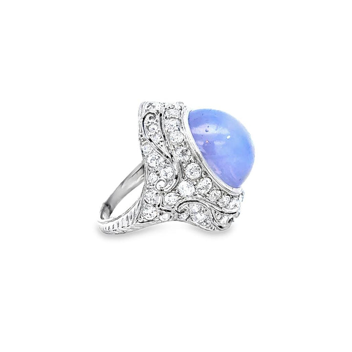 20.00 CT Star Sapphire and Diamond Art Deco Platinum Ring