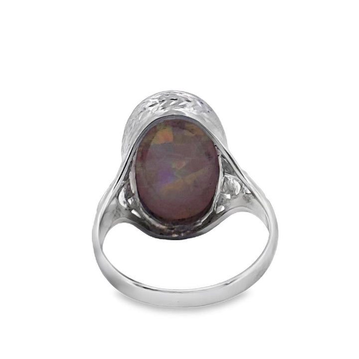 Vintage-Style 14K White Gold Opal Ring, 18.5mm Top