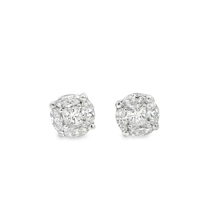 Diamond Cluster Stud Earrings – 1.75 CTW, 18K White Gold
