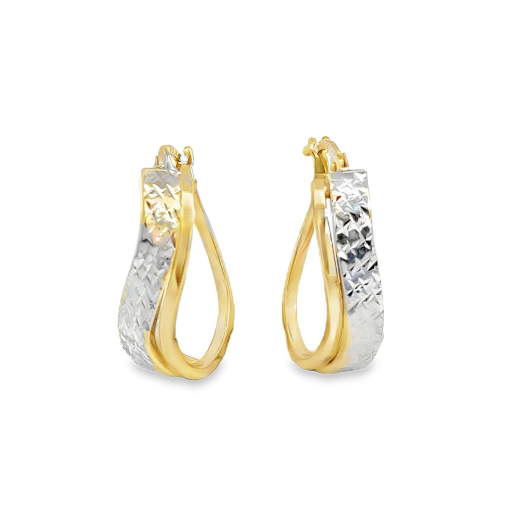 14K Two-Tone Gold Wave Hoop Earrings