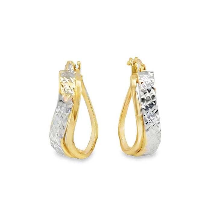 14K Two-Tone Gold Wave Hoop Earrings