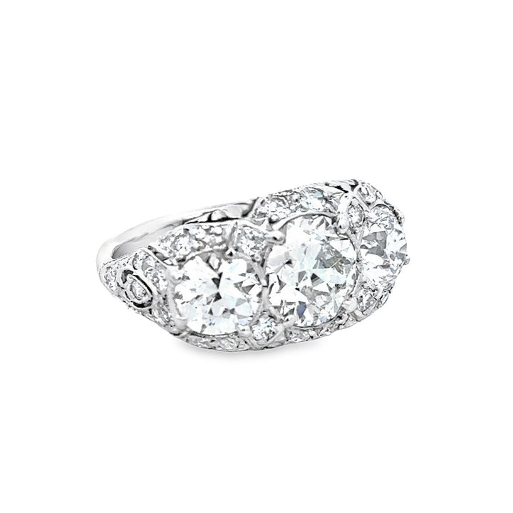 Art Deco Platinum 3-Stone Diamond Ring – 1.42 CT Center, 1.50 CTW Sides