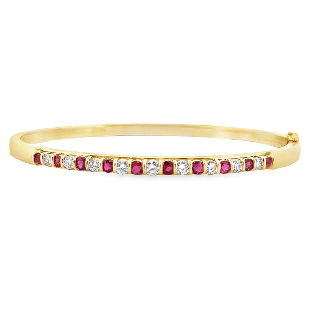 1.19 CTW Ruby and 0.73 CTW Diamond Bangle Bracelet in 14K Yellow Gold