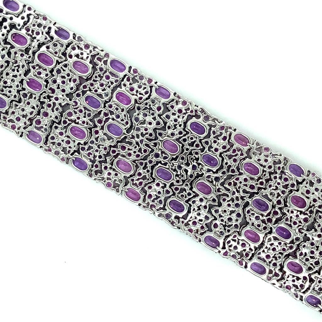 Robert Procop American Glamour 28.82 CTW Pink Sapphire 28.51 CTW Purple Sapphire 18K White Gold Bracelet