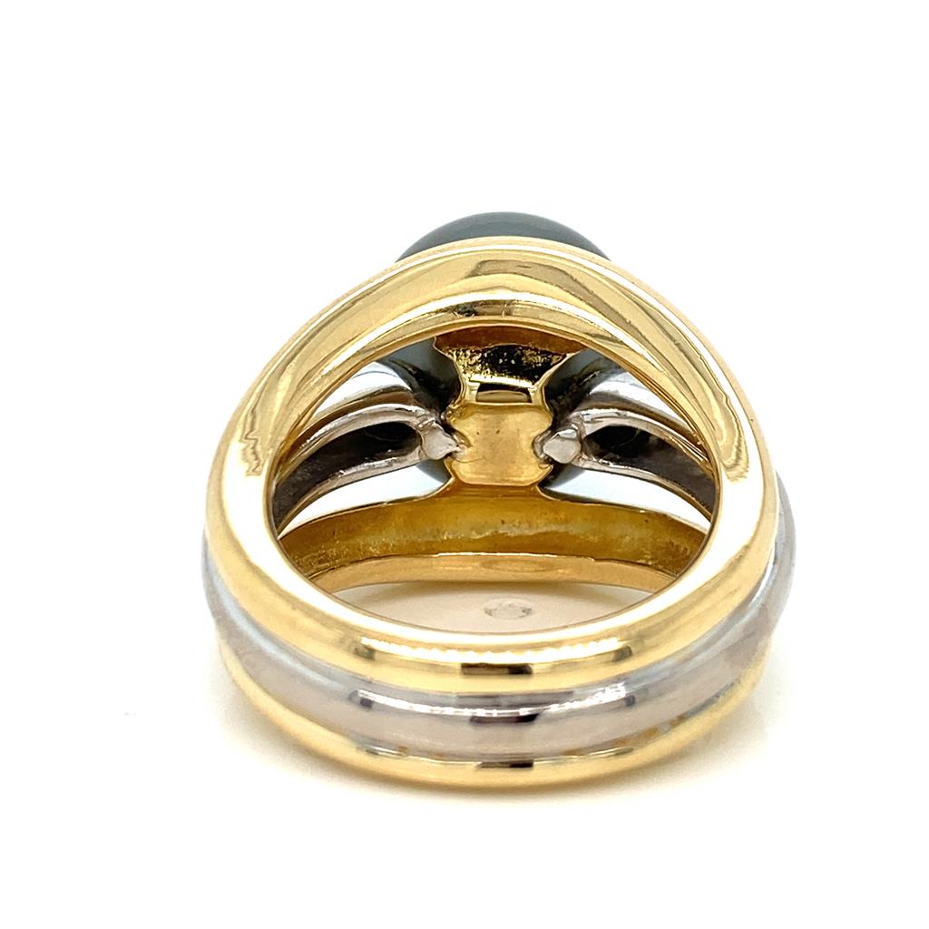 Mikimoto 12mm Black Tahitian Pearl 18K White and Yellow Gold Ring