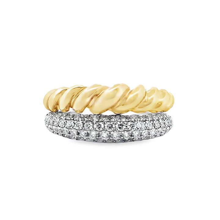 0.70 CTW Diamond 14K White and Yellow Gold Two Tone Stackable Ring
