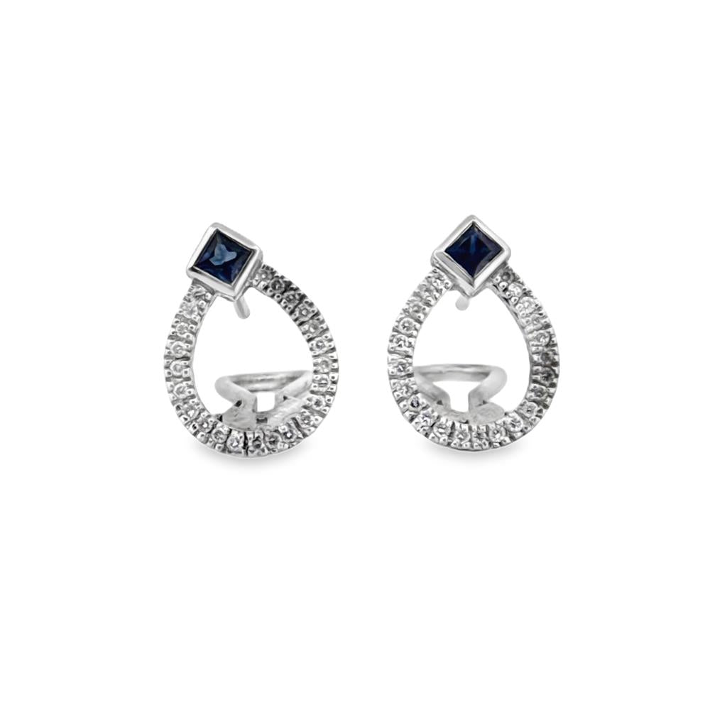 0.20 CTW Diamond and Sapphire 14K White Gold Teardrop Earrings
