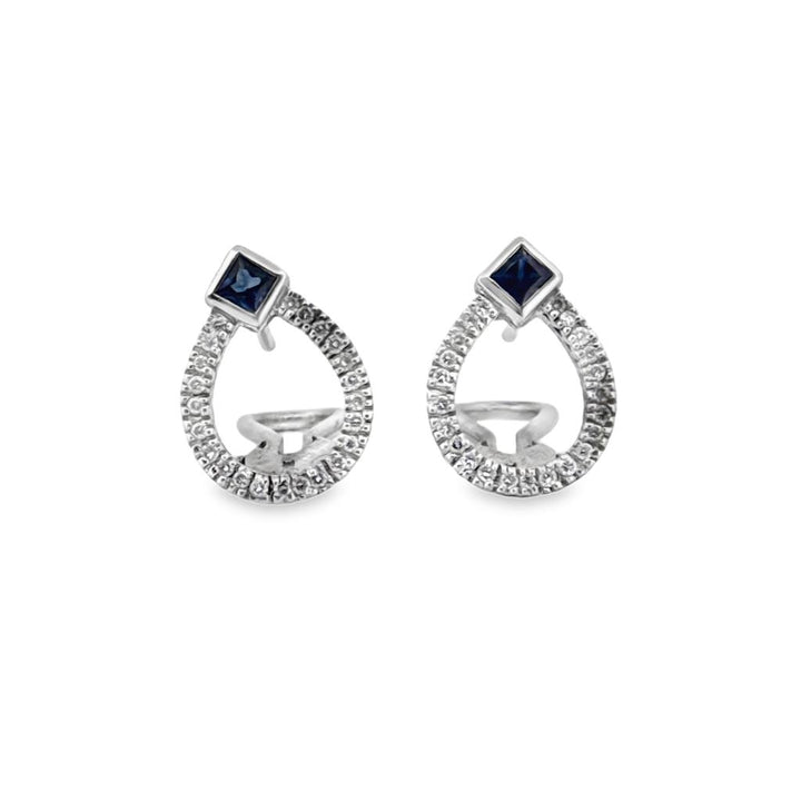 0.20 CTW Diamond and Sapphire 14K White Gold Teardrop Earrings
