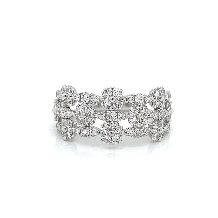 1.25 CTW Round Diamond 18K White Gold Floral Design Ring