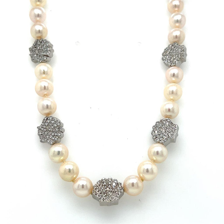 3.80ct Diamond Sea Shell Pearl Strand Necklace