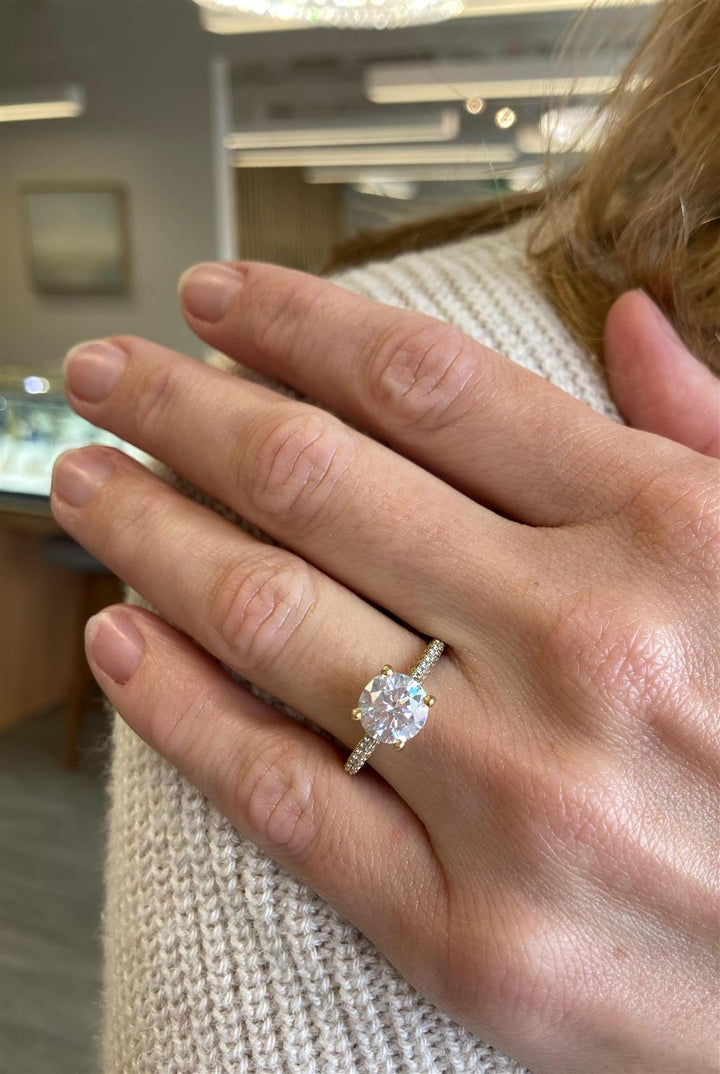 3-Sided Shank Hidden Halo Pavé Engagement Semi-Mount in 18K Yellow Gold