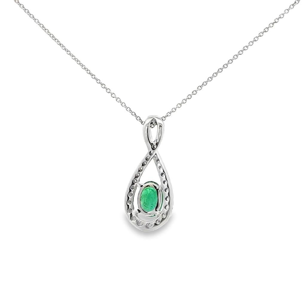 .68ct Oval Emerald & Diamond Infinity-Style Pendant Necklace – 14K White Gold