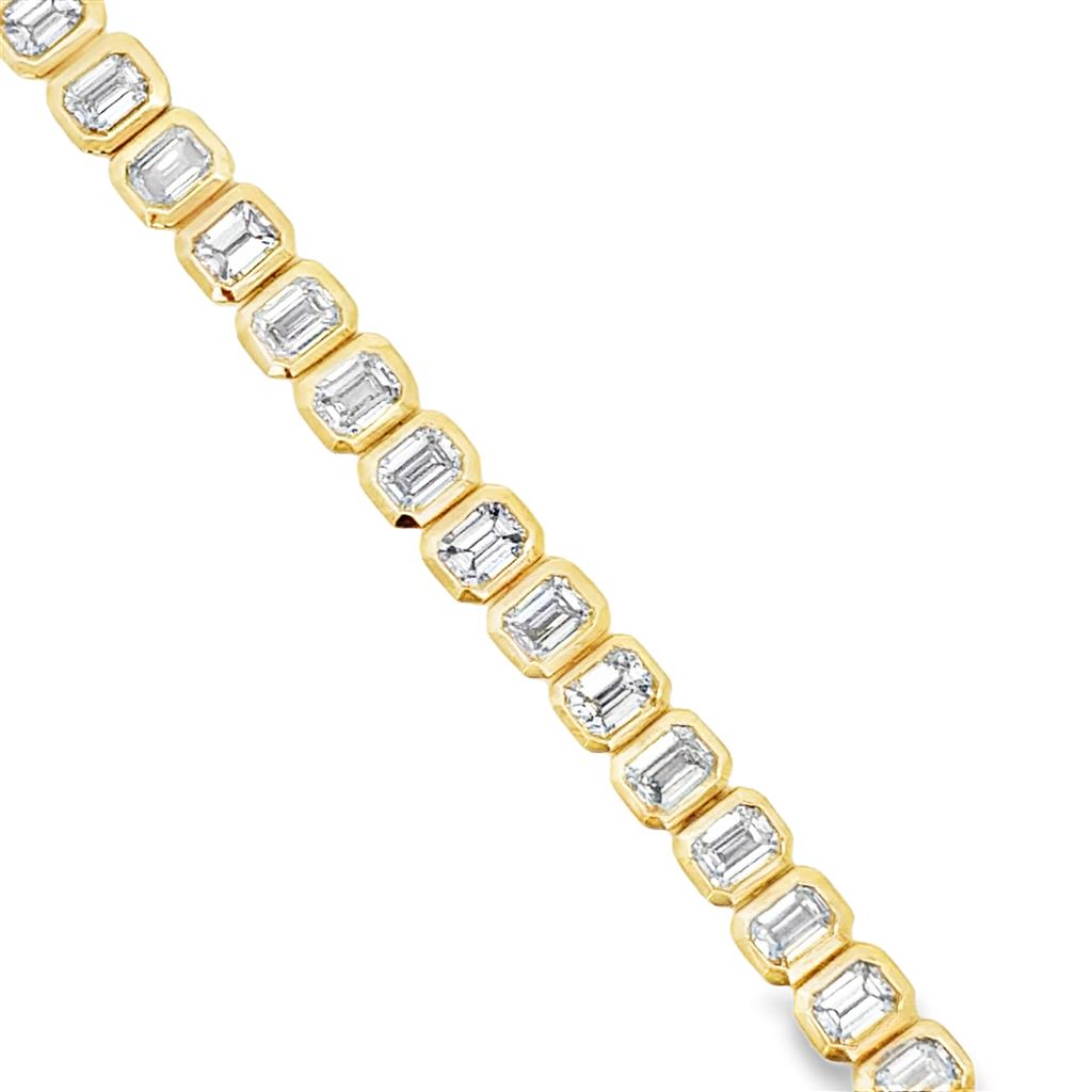 8.22 CTW Emerald Cut Diamond Bezel Tennis Bracelet 14K Yellow Gold