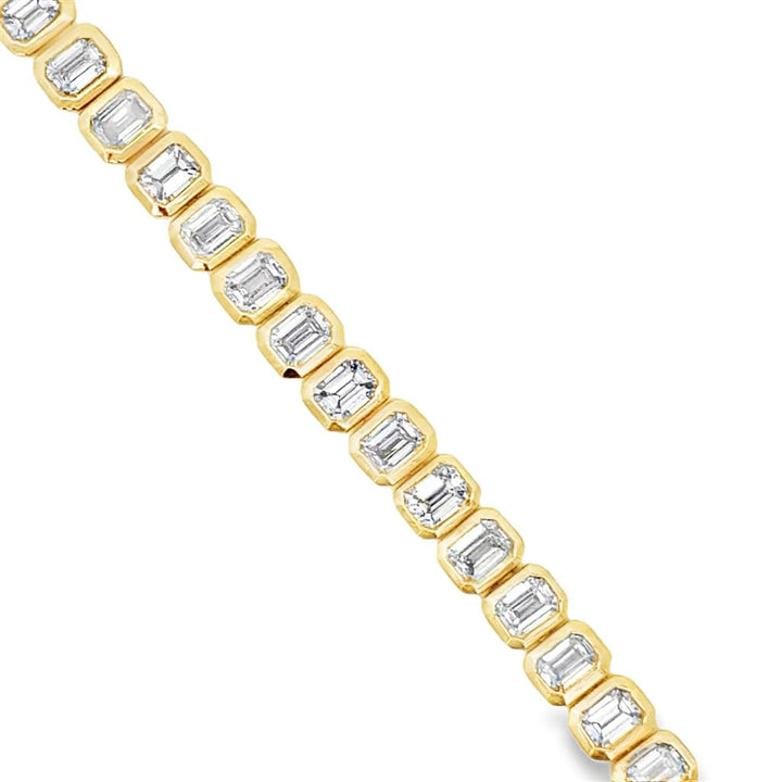 8.22 CTW Emerald Cut Diamond Bezel Tennis Bracelet 14K Yellow Gold