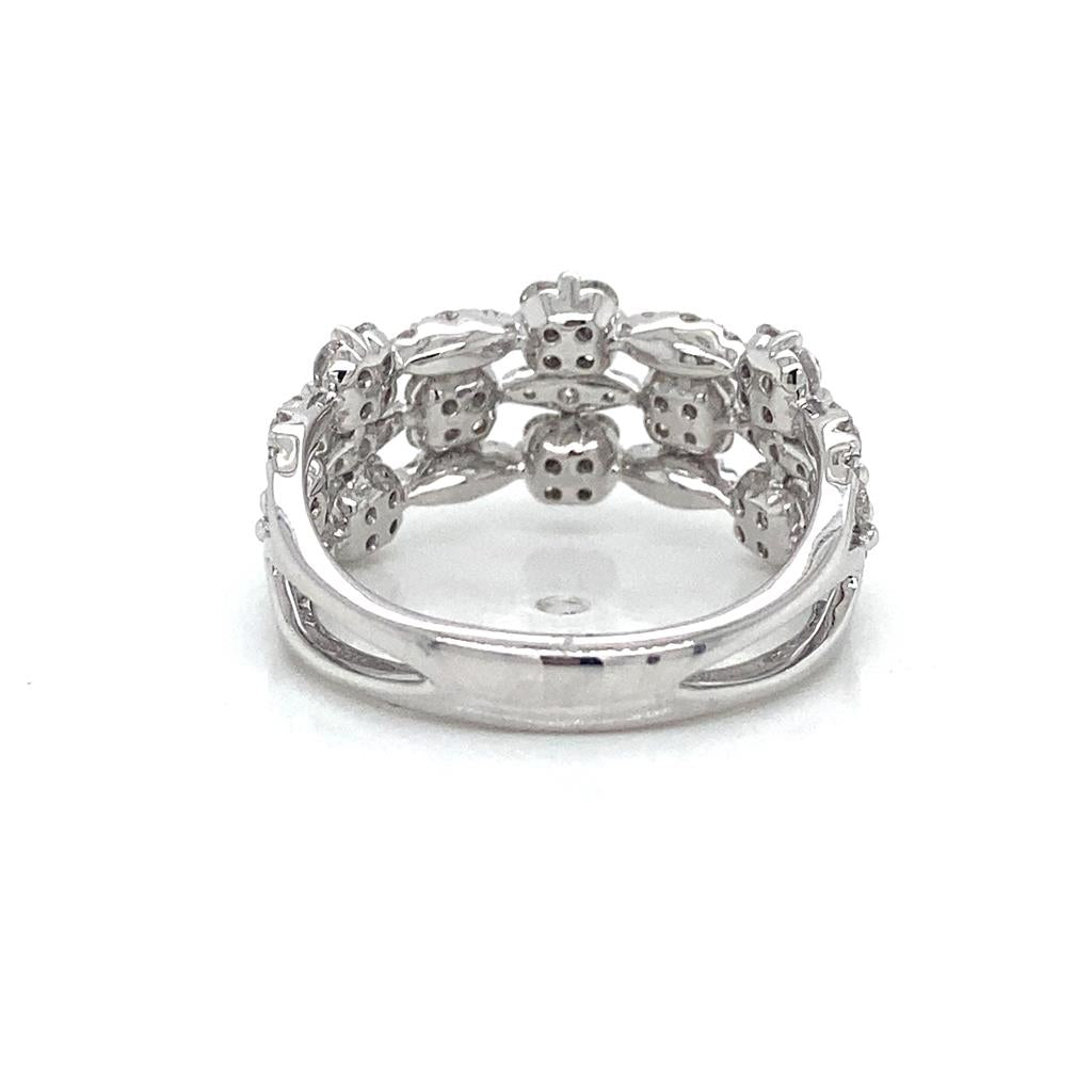 1.25 CTW Round Diamond 18K White Gold Floral Design Ring