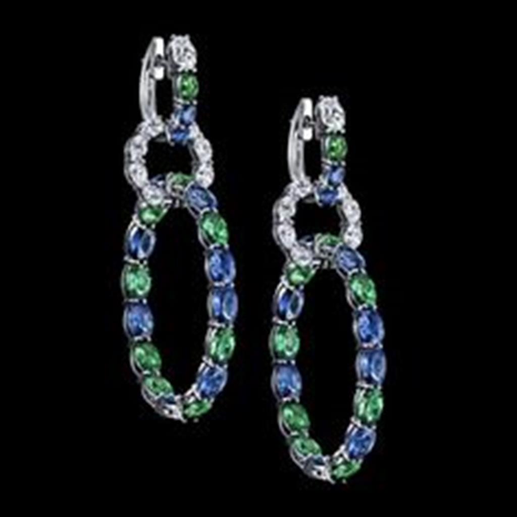 Robert Procop 8.29 CTW Blue Sapphire and 6.57 CTW Green Tsavorite Garnet 18K White Gold Earrings