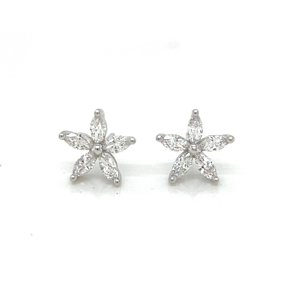 0.25 CTW Marquise Diamonds 18K White Gold Floral Earrings