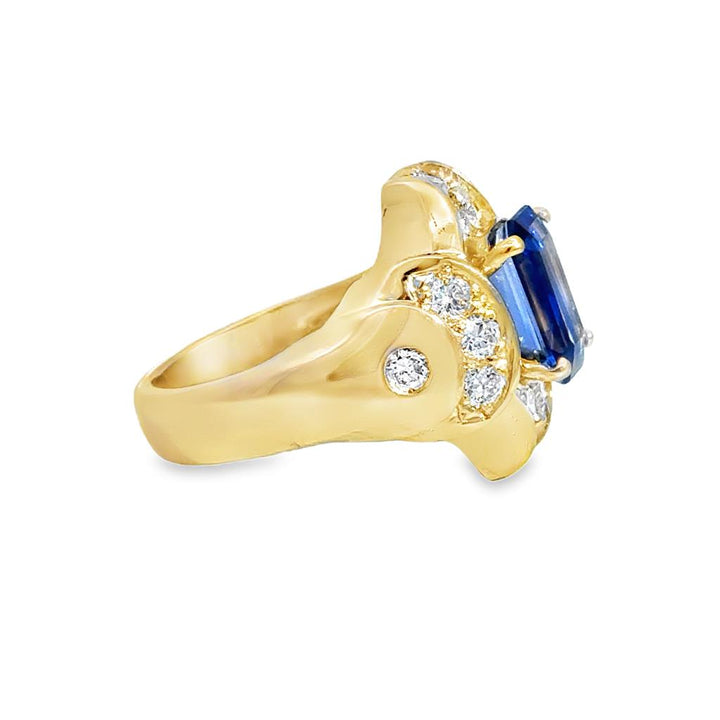 3.69 CT Sapphire & 0.80 CTW Diamond 18K Yellow Gold Octagonal Ring - GIA