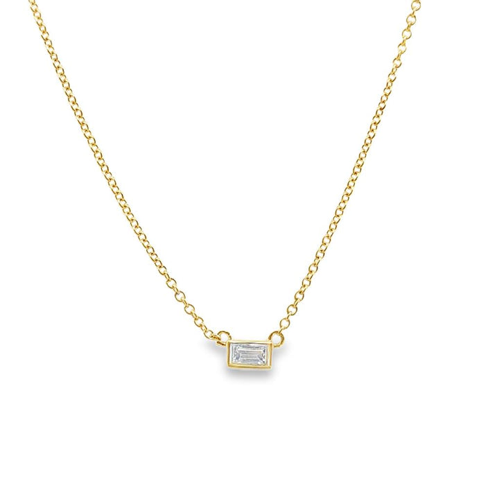 0.10 CT Baguette Diamond Pendant Necklace, 14K Yellow Gold