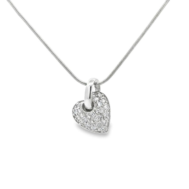 0.30 CTW Diamond Pavé Heart Pendant Necklace 14K White Gold – 18" Snake Chain