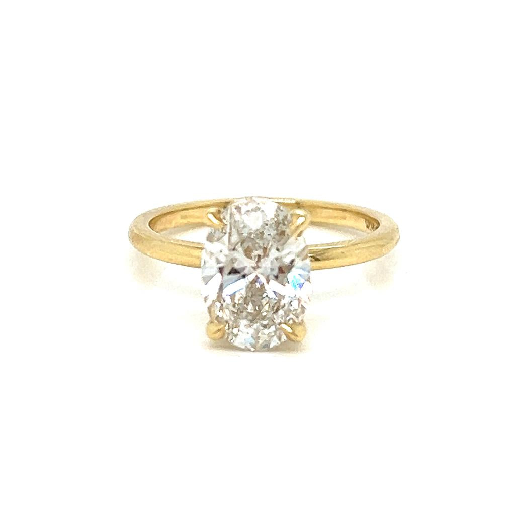 2.04 CT Oval VS1 Clarity G Color Lab Grown Diamond 18K Yellow Gold Hidden Halo Ring