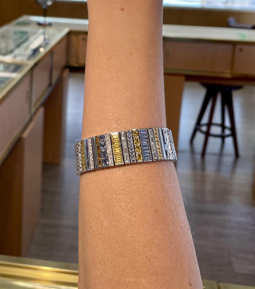 Robert Procop 19.31 CTW Blue & Yellow Mix Cut Sapphires and 6.39 CTW Mix Cut Diamonds Platinum Bracelet
