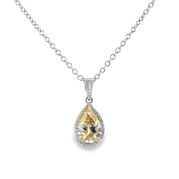 4.24 CT Pear-Shaped Fancy Brownish Yellow Diamond Pendant Necklace 18K White Gold
