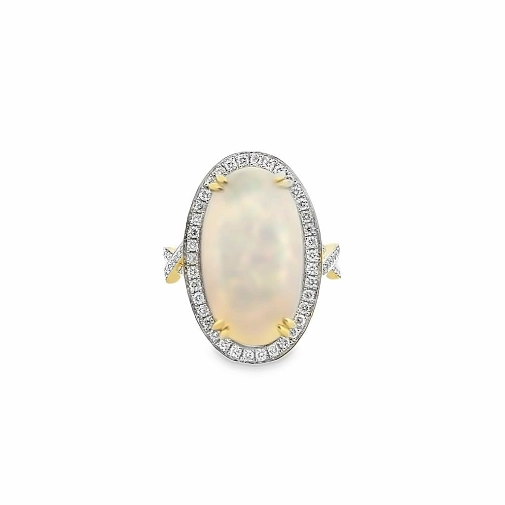 0.78 CTW Diamond Halo 18K Yellow Gold Opal Ring