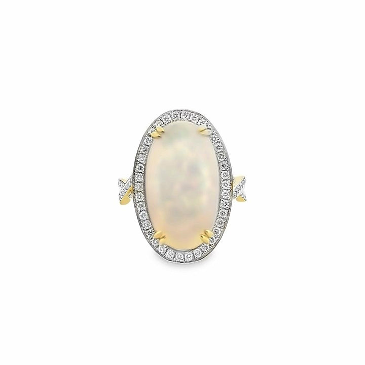 0.78 CTW Diamond Halo 18K Yellow Gold Opal Ring