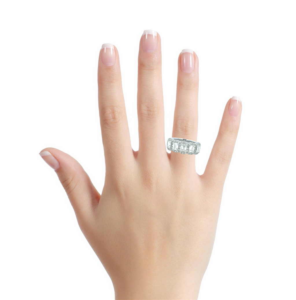 1.95 CTW Emerald-Cut and Round Diamond Wide Band Ring in 14K White Gold