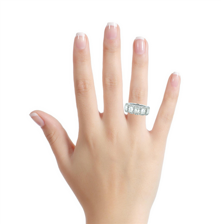 1.95 CTW Emerald-Cut and Round Diamond Wide Band Ring in 14K White Gold