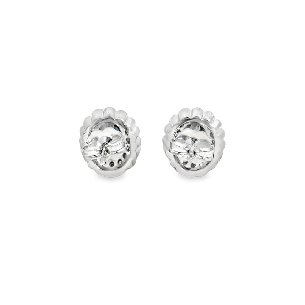 14K White Gold Sapphire & Diamond Halo Earrings – .32CTW
