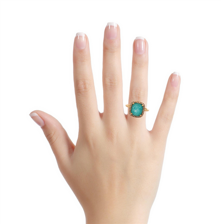 3.90 CT Amazonite & 0.16 CTW Diamond 18K Yellow Gold Ring
