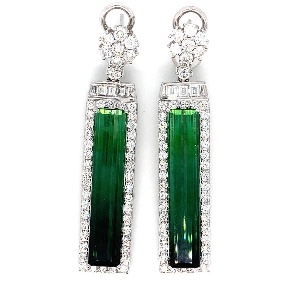 11ct Green Tourmaline and Diamond Earrings