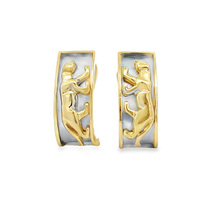 14K Two-Tone Yellow and White Gold Lion Earrings