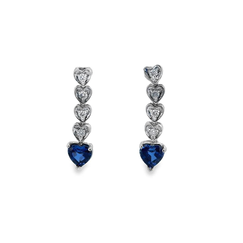 Sapphire & 0.24 CTW Diamond Heart Drop Earrings in 14K White Gold – 1" Length