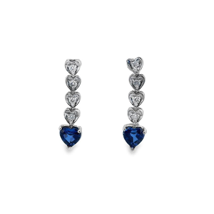Sapphire & 0.24 CTW Diamond Heart Drop Earrings in 14K White Gold – 1" Length