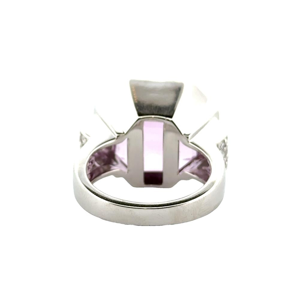 22.12 CT Kunzite and Diamond Ring 18K White Gold