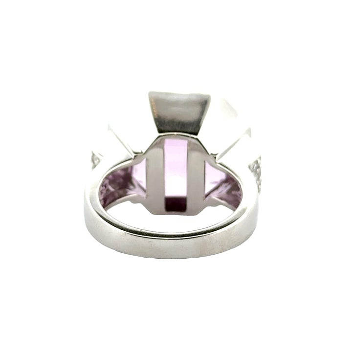 22.12 CT Kunzite and Diamond Ring 18K White Gold