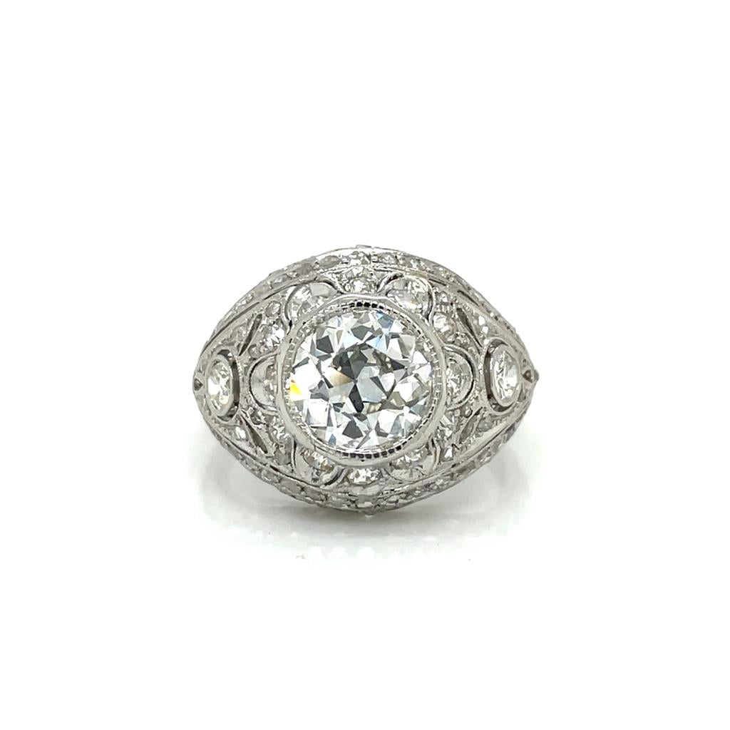 Vintage Art Deco 1.62 CT Old European Si1 Clarity J Color and 0.65 CTW Diamonds Platinum Ring