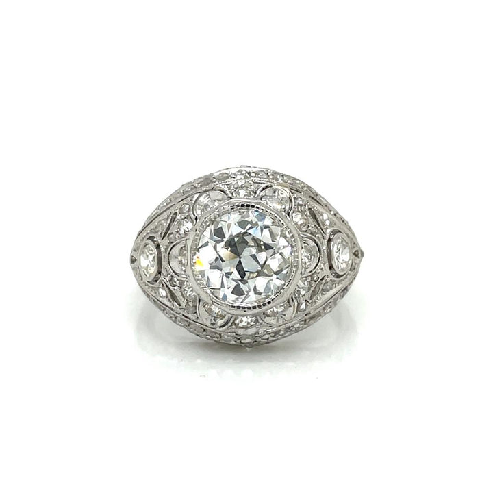 Vintage Art Deco 1.62 CT Old European Si1 Clarity J Color and 0.65 CTW Diamonds Platinum Ring