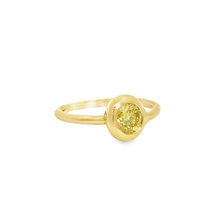 0.77 CT Yellow Diamond 18K Yellow Gold Bezel Set Off-Center Ring