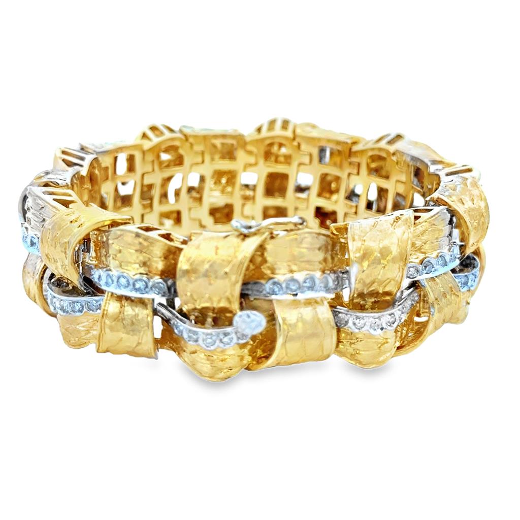 1.60 CTW Diamond 18K Yellow Gold Ribbon Link Bracelet