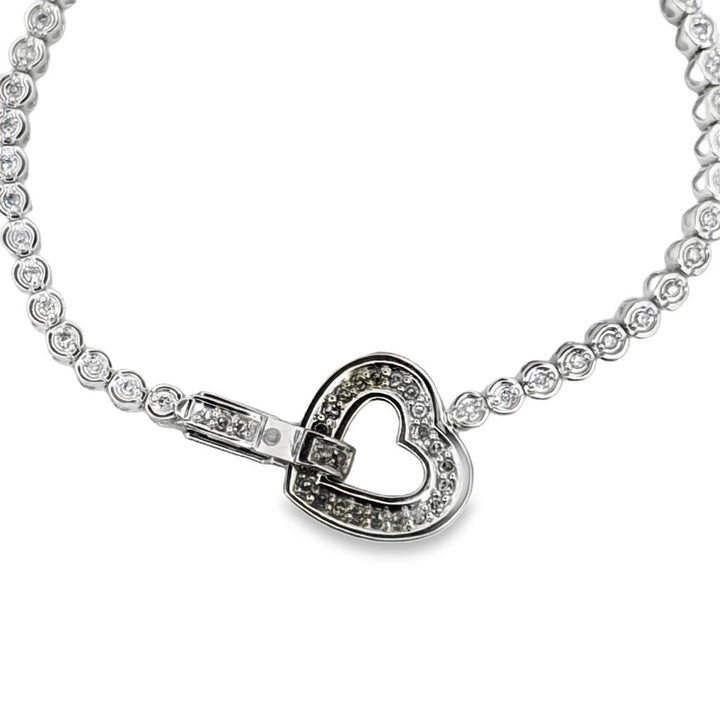 0.65 CTW Diamond Heart Clasp Bracelet in 14K White Gold – 3mm Wide