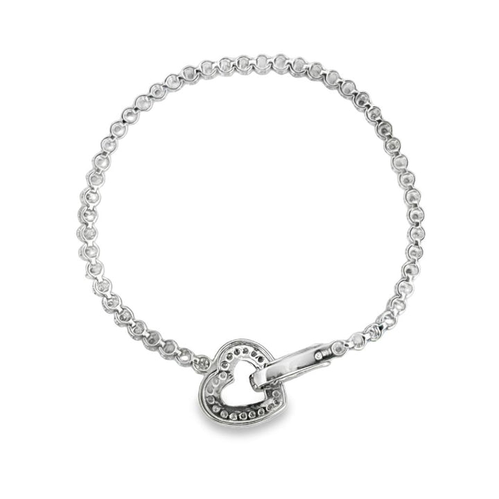 0.65 CTW Diamond Heart Clasp Bracelet in 14K White Gold – 3mm Wide